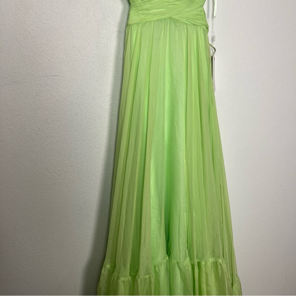 NEW Mac Duggal Indy Ruffle Tiered Cutout Chiffon Gown Mint Green Maxi Dress 4 - Picture 7 of 15
